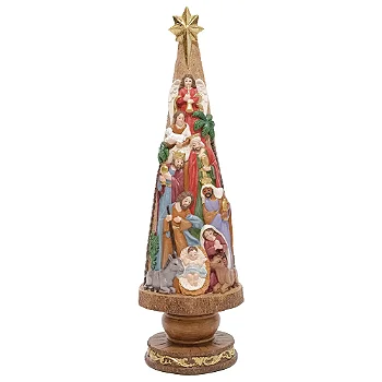 Árvore Pinheiro Presépio Resina Colorido 32cm Decor Natal