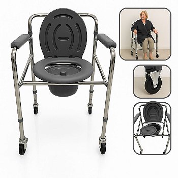 Cadeira Higiênica Modelo B20 4 Rodízios Idoso Aço Suporta Até 100Kg - Supermedy