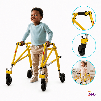 Andador Posterior Para Locomoção e Reabilitação Com 4 Rodas Amarelo Tamanho P - Mercur