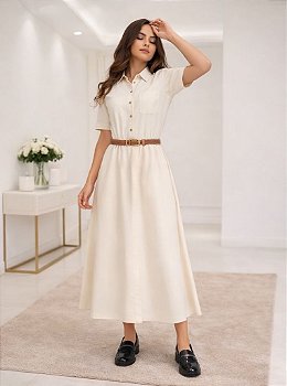 Vestido Feminino Virelle Palha Creme