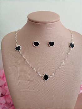 Conjunto Van Cleef Preto Prata 925