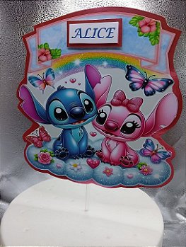 Topo de Bolo Stitch e Angel Personalizado