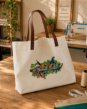 Bolsa Ecobag Tote Bag com Alça de Couro Ecológico Premium