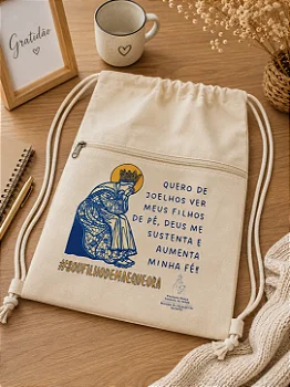 Mochila Saco Personalizada em Algodão Cru com Bolso Frontal
