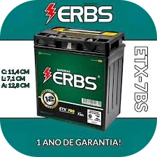 Bateria Moto Erbs Premium 1 Ano Garantia ETX7BS 12V 7AH.