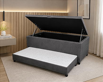 Base Baú Solteirão com auxiliar Suede 88X188X56