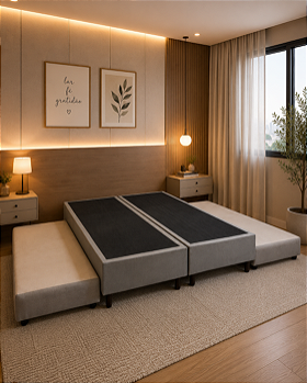 Base Box Casal com cama auxiliar Suede 138X188X56