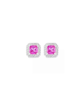 Brinco Quadrado Cravejado Prata 925 - Pink