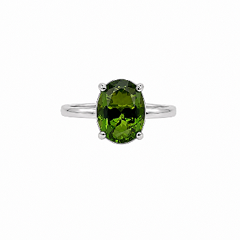 Anel Oval Verde Esmeralda Banho de Prata