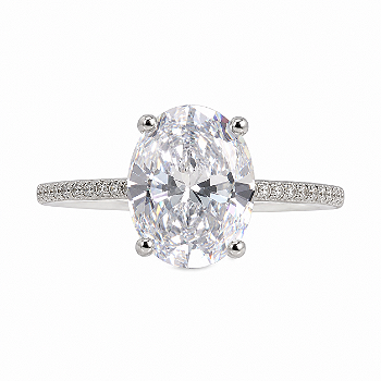 Anel Oval Zircônia Cristal Banho de Ródio Branco
