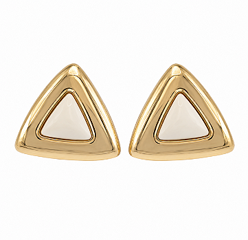 Brinco Botão Triângulo Off-White Banho de Ouro