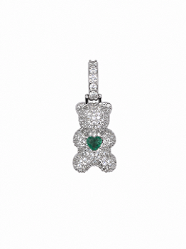 Pingente Ted Zircônia Cristal e Turmalina (Abre a Argola) Banho de Ródio Branco