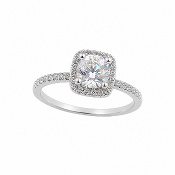 Anel Quadrado Zircônia Cristal Banho de Ródio Branco
