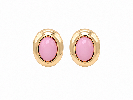 Brinco Botão Oval Banho de Ouro - Rosa