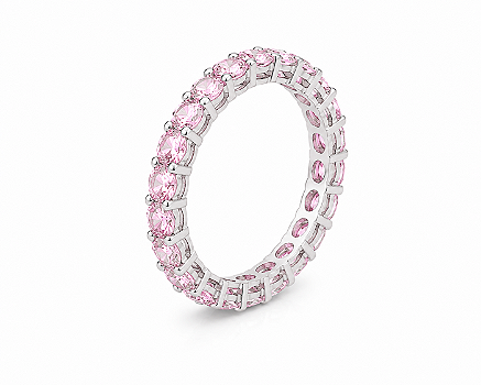 Anel Roliço com Zircônia Banho de Ródio Branco - Rosa Claro