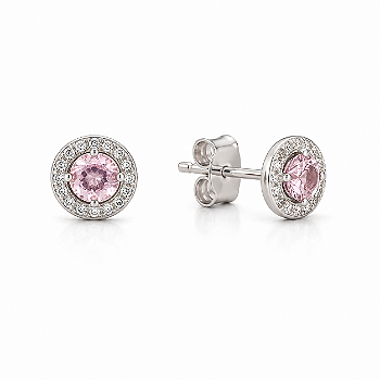 Brinco Pontinho de Luz com Zircônia Banho de Ródio Branco - Cristal e Rosa Claro