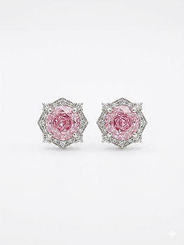 Brinco “Rose Cut” Zircônia Banho de Ródio Branco - Rosa Claro
