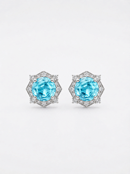Brinco “Rose Cut” Zircônia Banho de Ródio Branco - Aqua