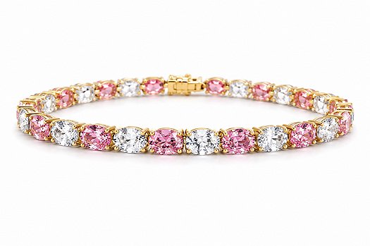 Pulseira Riviera Oval Mista Banho de Ouro