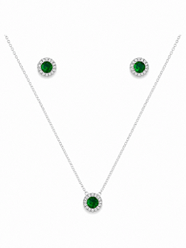 Conjunto Esfera Verde Banho de Prata
