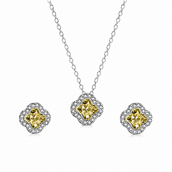 Conjunto Trevo Yellow – Prata 925 com Zircônia e Banho de Ródio