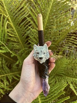 Kuripe Artesanal Lobo Instrumento Ritualístico Medicinas da Floresta Feito à Mão Akanba