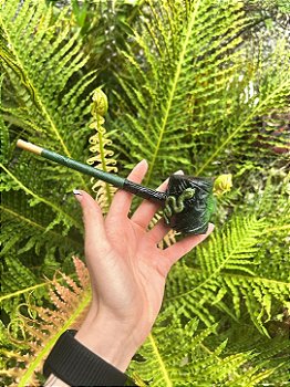 Cachimbo Artesanal Umbanda Cobra Biscuit Canela Bambu Akanba