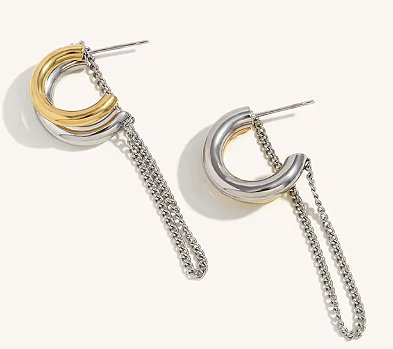 Brinco Franja Duo Bicolor Ouro e Prata