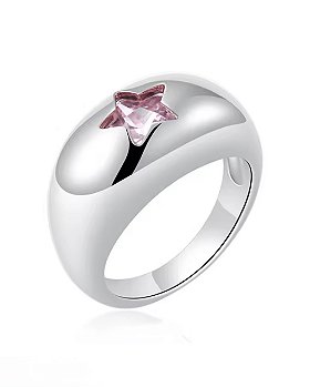 Anel Dome Estrela Rosa Prateado