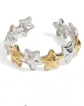 Anel Mix Estrelas Bicolor