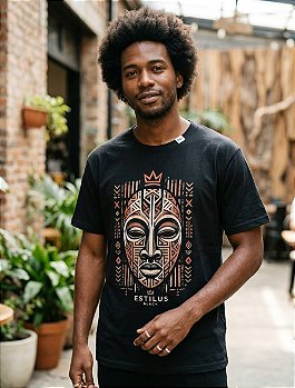 Camiseta Preta Estampa Máscara Africana Estilus Black