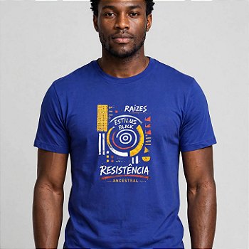 T-shirt Azul Estampa Raízes e Resistência Ancestral - Estilus Black