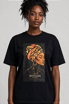 T-shirt Preta Estampa Mulher Negra de Turbante - Estilus Black