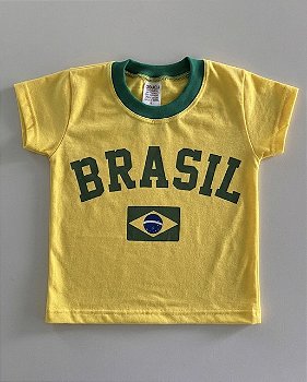 Camiseta Brasil Manga Curta de Malha 100% Algodão