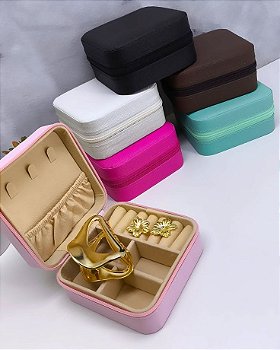 Mini Porta-Jóias Portátil de Viagem com Fechamento em Zíper
