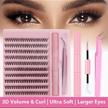 Kit Extensão de Cílios DIY em Tufos 3D com Cola e Pinça – Volume & Curvatura