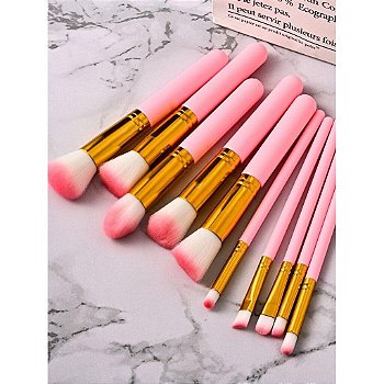 Kit de Pincéis de Maquiagem Profissional Rosa e Dourado – 10 Peças