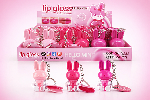Lip Gloss Chaveiro Coelho Hello Mini – Brilha, Hidrata e Encanta