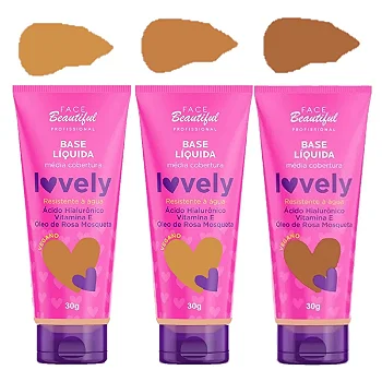 Base Líquida Lovely Face Beautiful – Média Cobertura, Hidratação e Cuidado para a Pele