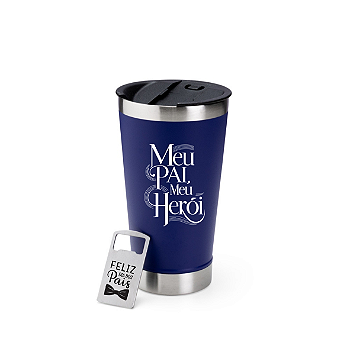 COPO TÉRMICO 500ml AZUL C/ ABRIDOR (MEU PAI, MEU HERÓI)