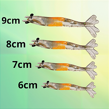 Kit Isca artificial 4 camarões Pescart Tamanhos mistos (6,7,8,9cm) silicone