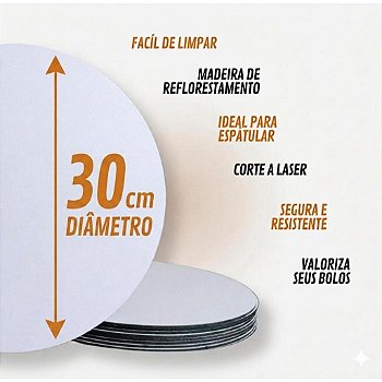 KIT 10 CAKE BOARD 30CM/ PRATO/ TÁBUA/ BOLO/ MDF 3MM BRANCO