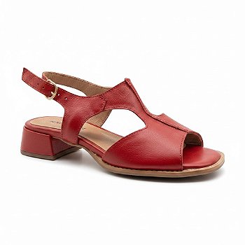 Sandália Feminina Couro Fly Vermelha Salto Baixo 3cm Confortável Antiderrapante Elegante Chic