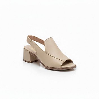 Sandália Feminina Couro Atanado Marfim Queimado Salto Bloco 4,5cm Confortável Leve Elegante
