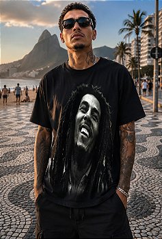 Camiseta Bob Marley Masculina Estampada GG Tecido PV Tradicional Produto Nacional