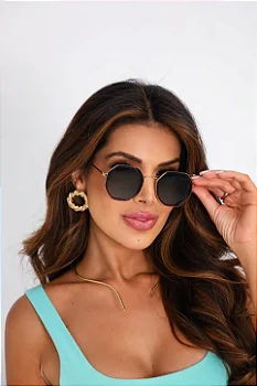 Óculos de sol Influencer octogonal verde camuflado