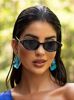 Óculos de sol premiun Marbela oval azul com preto - acetato