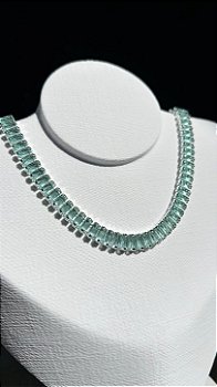 Colar Riviera Prata 925 – Pedras Retangulares Verde Paraíso/ verde água