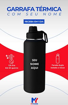 Garrafa Térmica MyPhonne 570ml Personalizável. Cor preto.