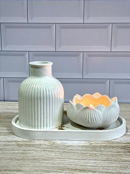 Kit Bandeja Oval + 3 mini velas réchaud + Vaso decorativo